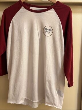Brixton Raglan Baseball Tee in White and Burgundy Size Ll